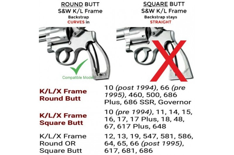Smith Wesson K/L/X 357 Raund Butt (yuvarlak Dip) Uyumlu Ceviz Kabzası